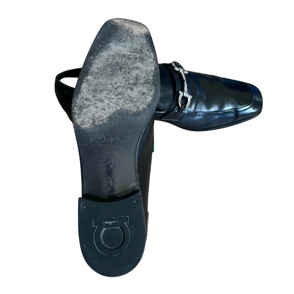 Salvatore Ferragamo Horsebit Loafers Black Leather Mens